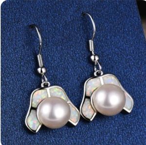 White Pearl Simulated Opal Silver Dangle Hook Earring Jewelry 925 Stemped
